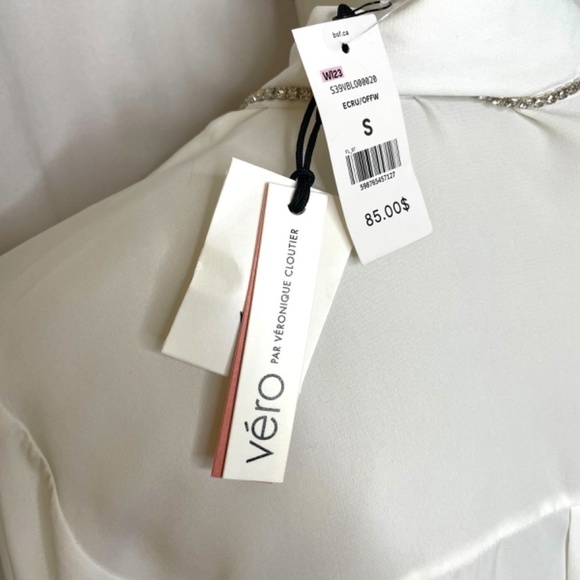 NWT White Blouse With Diamond Studs On Collar 🤍 - Picture 8 of 12